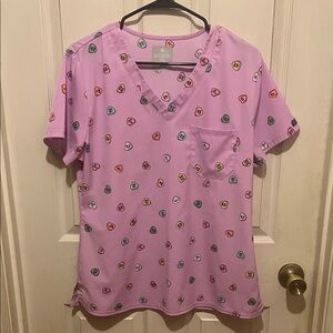 Med Couture Lavender Heart Print Scrub Top